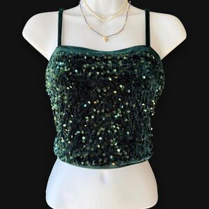 Dark Forest Green Sequin Crop-top - Womens XS